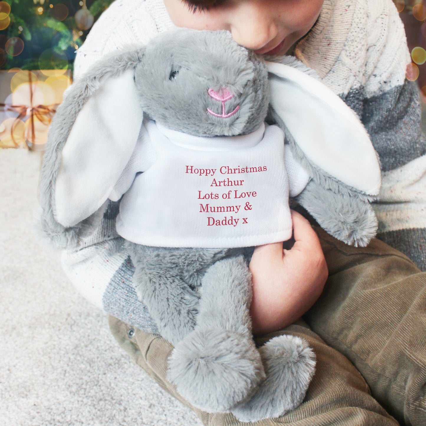 Personalised Bunny Rabbit With Christmas T Shirt Red