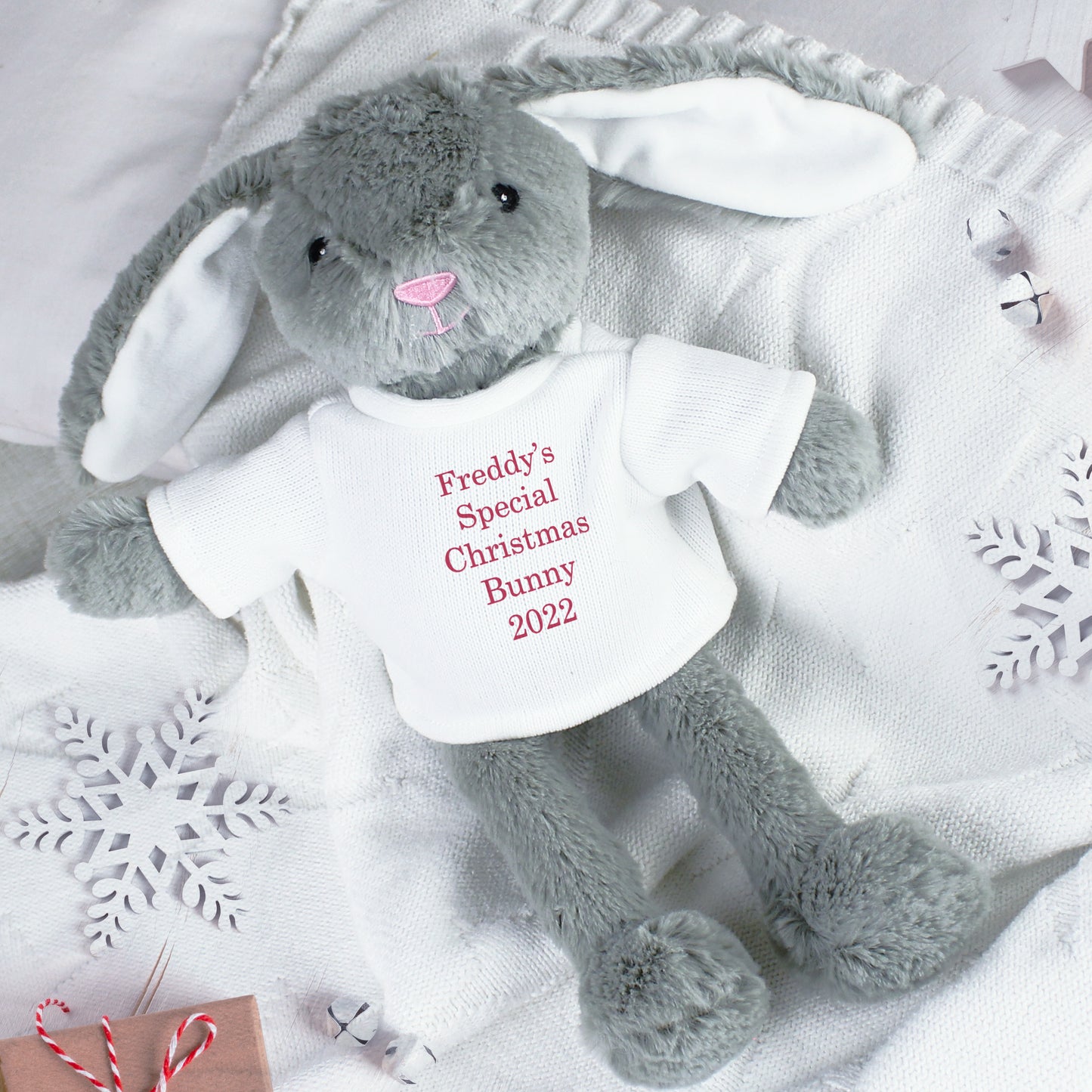 Personalised Bunny Rabbit With Christmas T Shirt Red