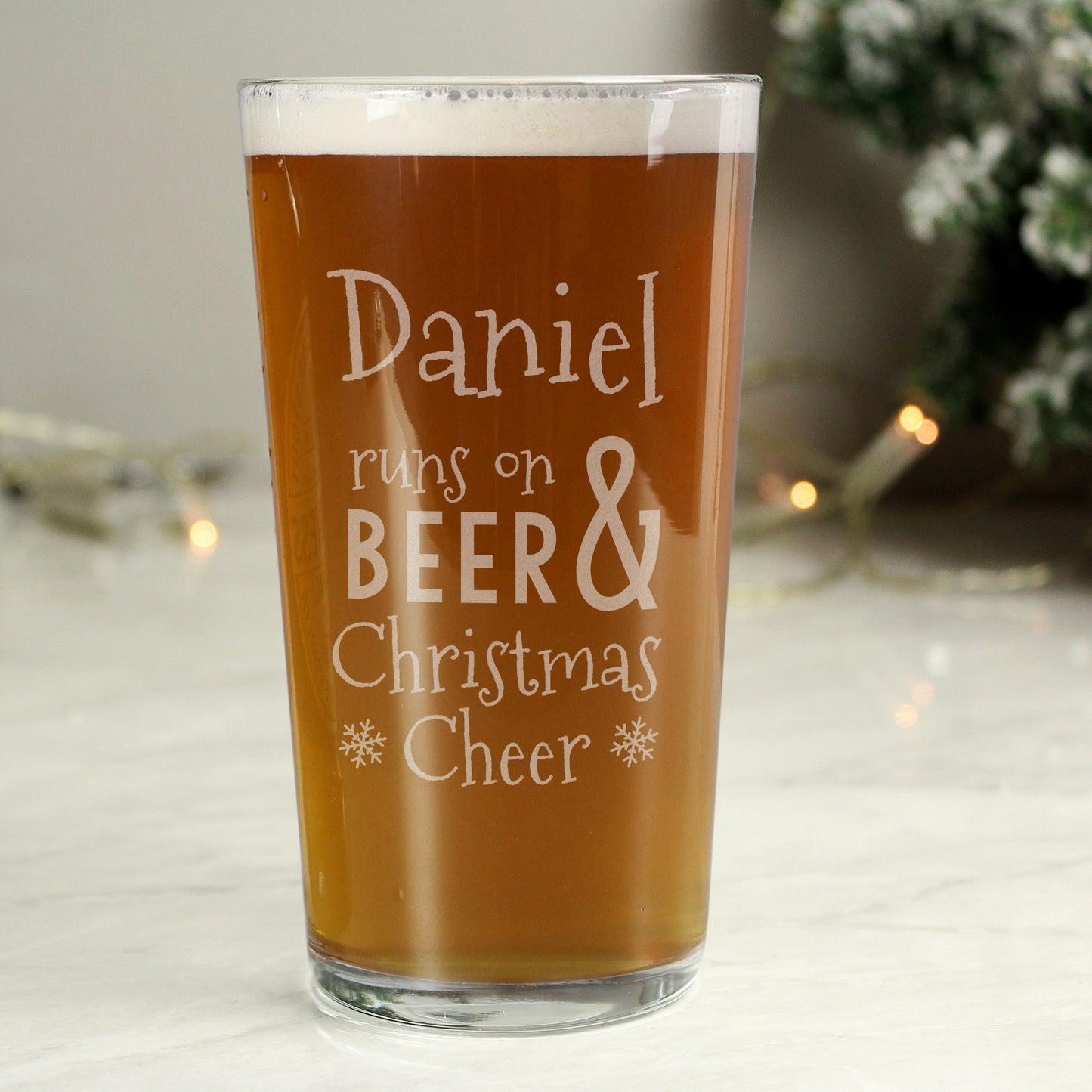 Personalised Gift - Runs On Beer & Christmas Cheer Pint Glass