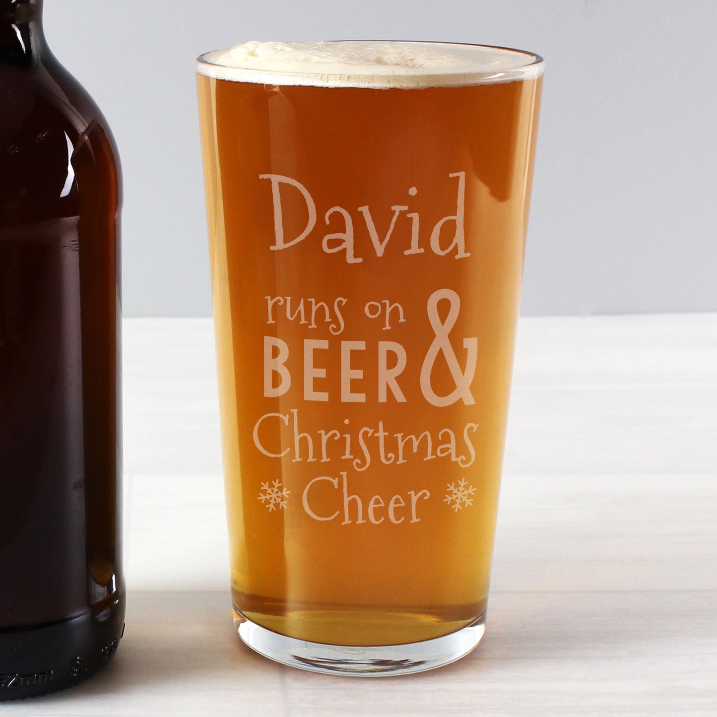 Personalised Gift - Runs On Beer & Christmas Cheer Pint Glass