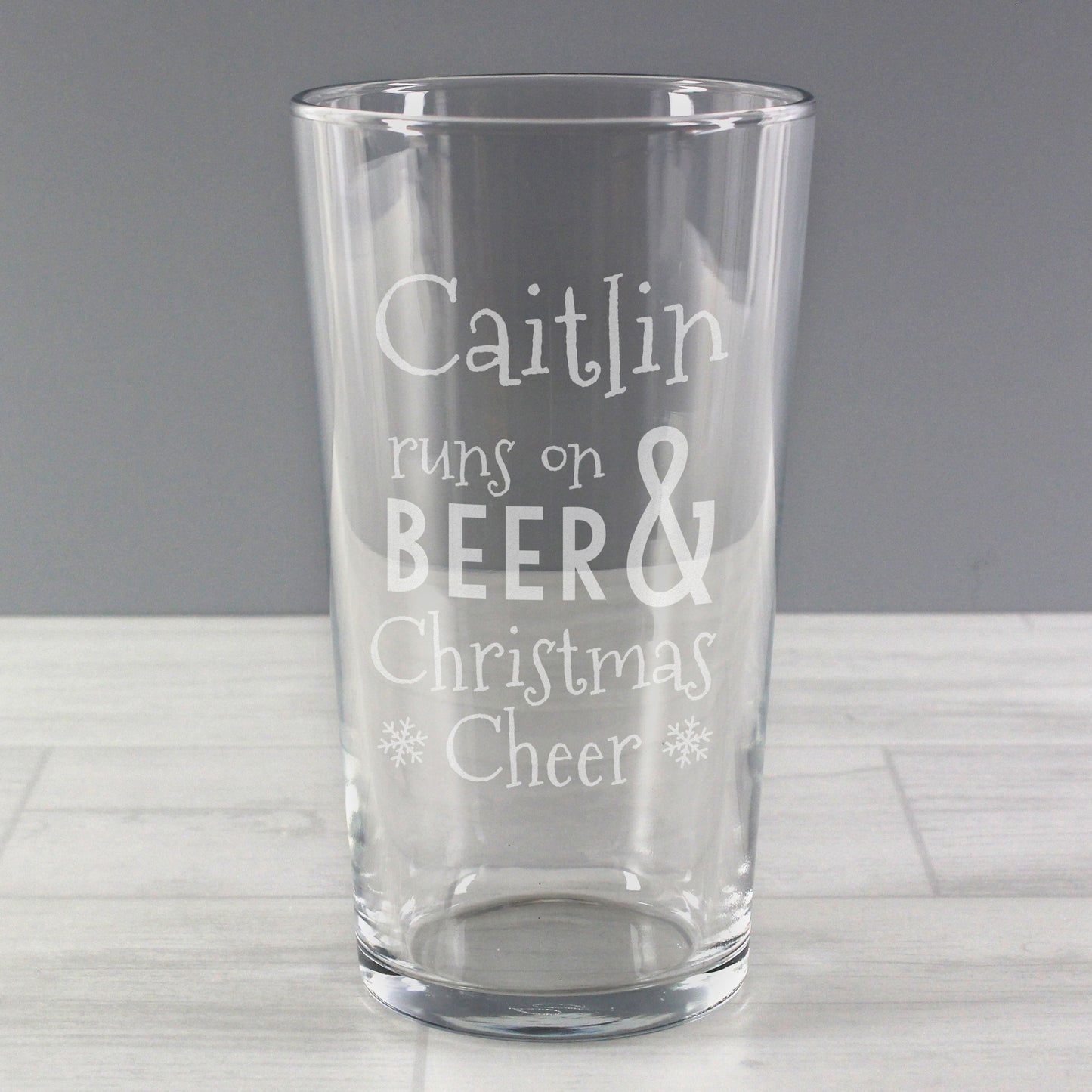 Personalised Gift - Runs On Beer & Christmas Cheer Pint Glass