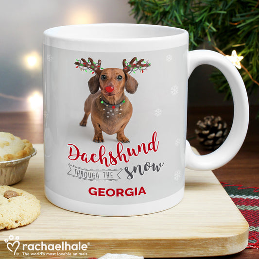 Personalised Rachael Hale Dachshund Through the Snow Mug