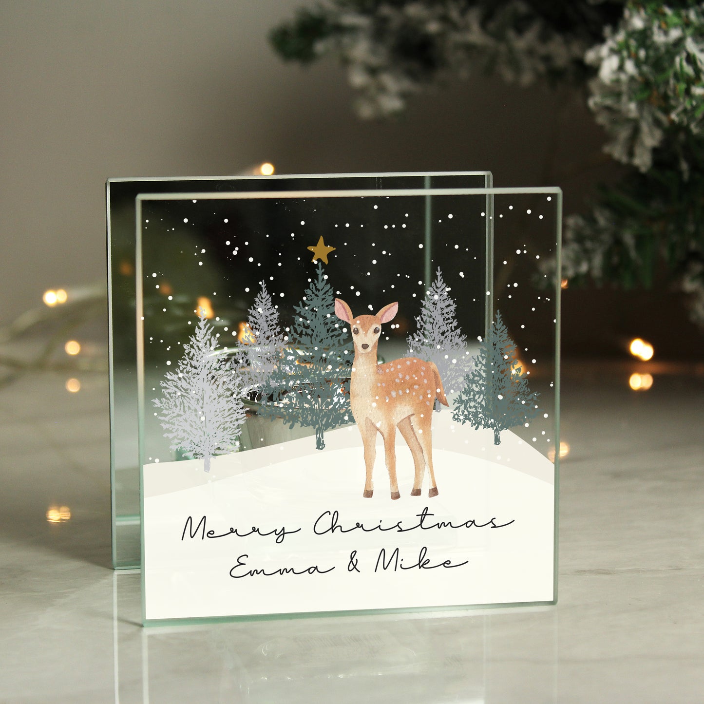 Personalised Deer Glass Tea Light Candle Holder