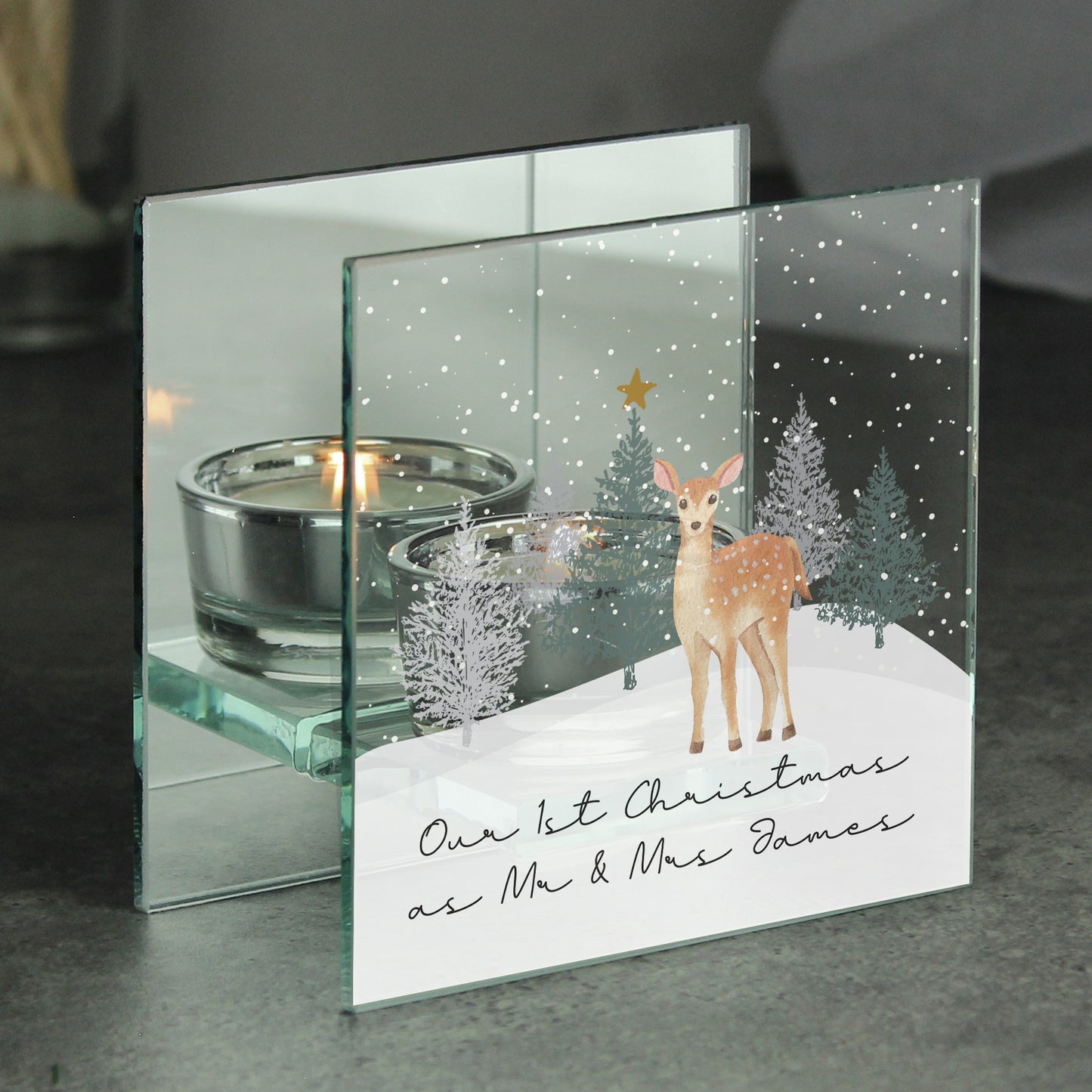 Personalised Deer Glass Tea Light Candle Holder