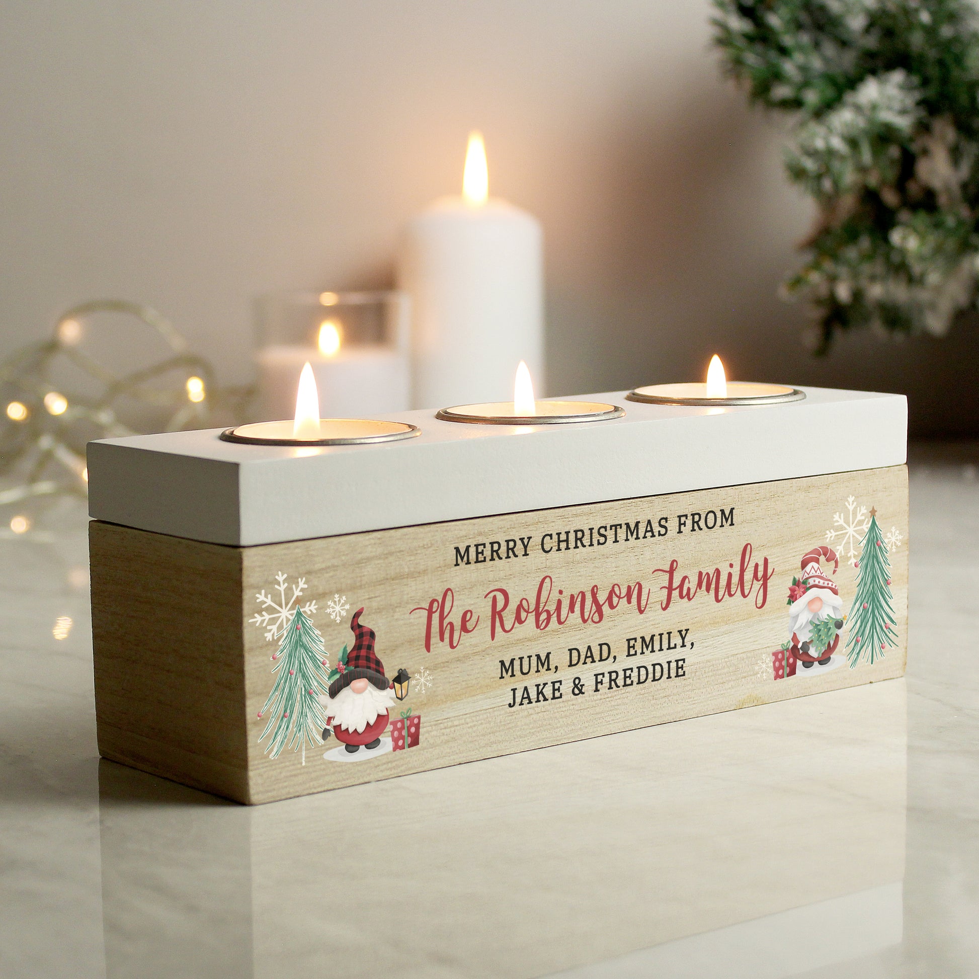 Personalised Christmas Triple Tea Light Holder