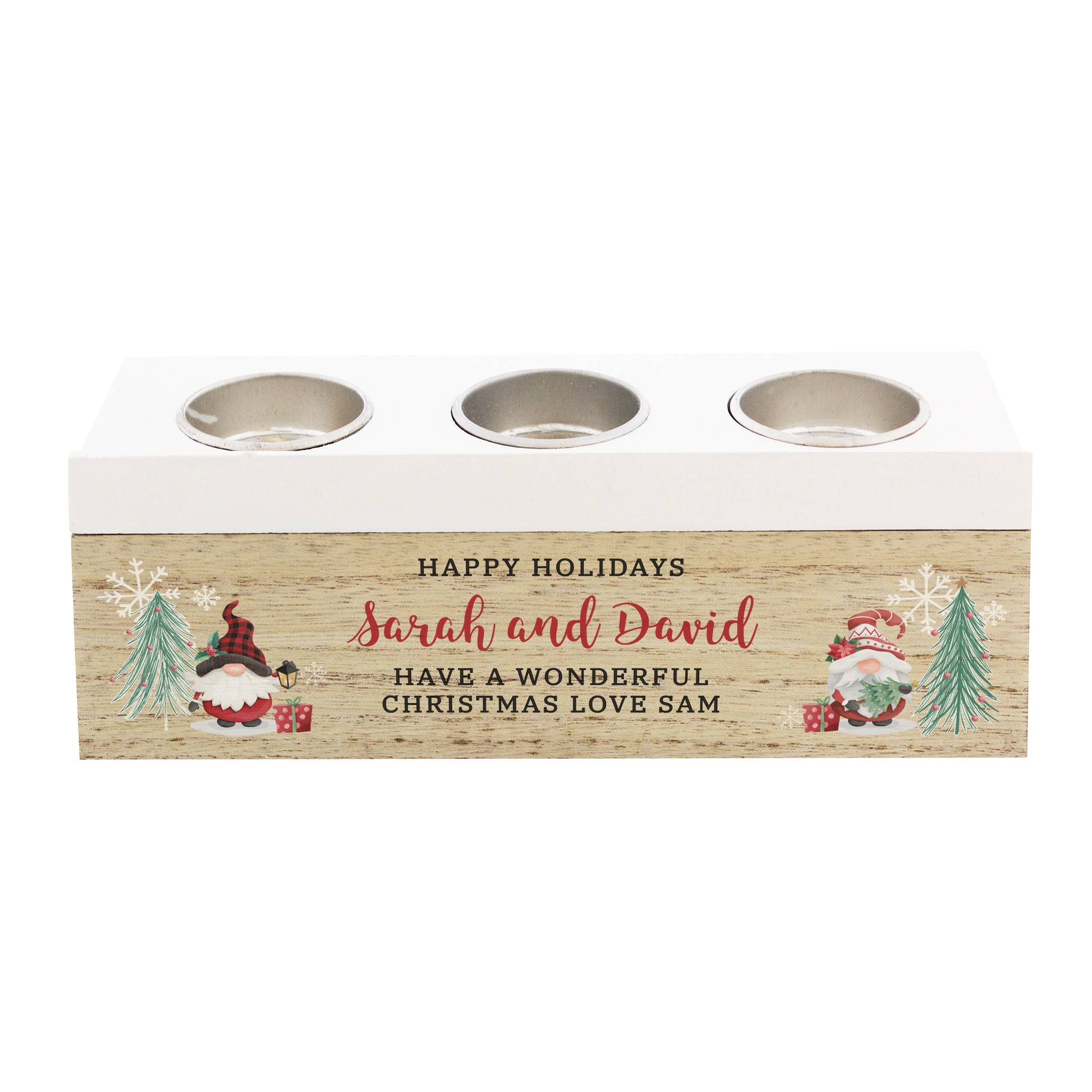 Personalised Christmas Triple Tea Light Holder