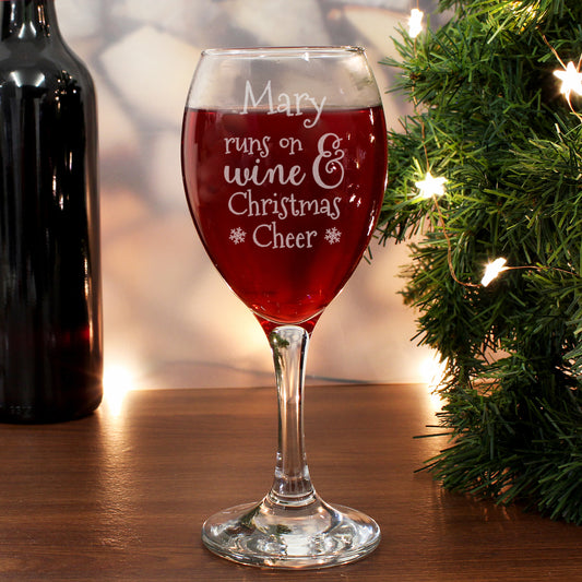 Personalised Runs On Wine & Christmas Cheer Wine Glass