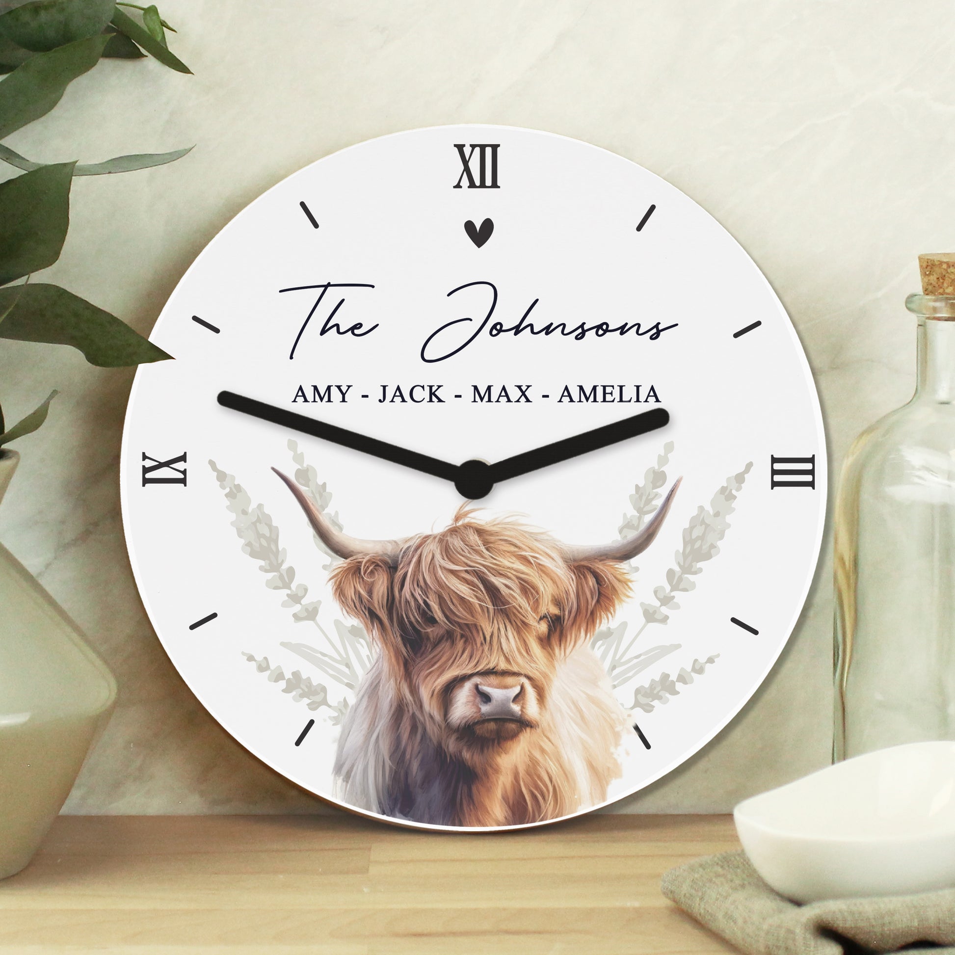 Personalised Highland Cow Wooden Clock