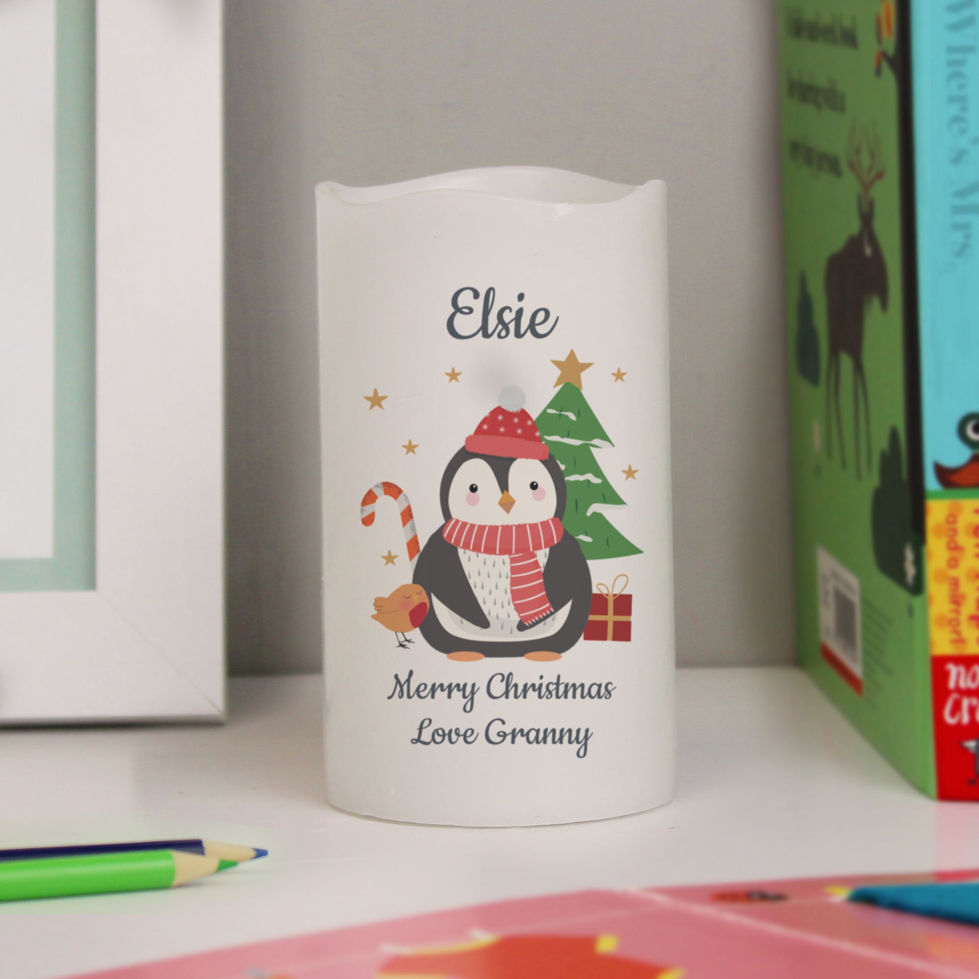 Personalised LED Penguin Candle