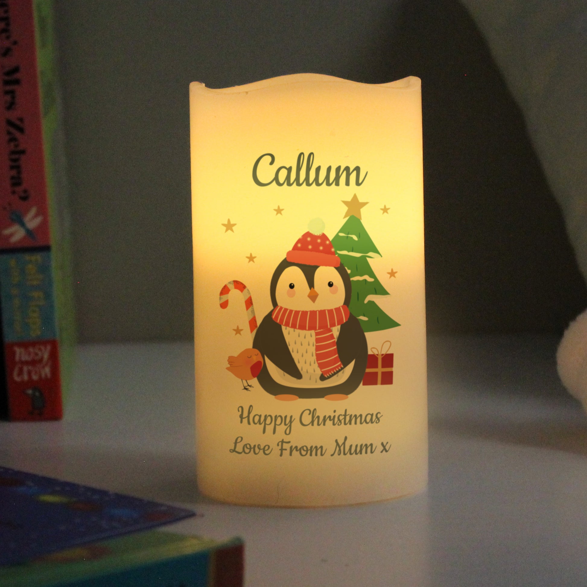 Personalised LED Penguin Candle