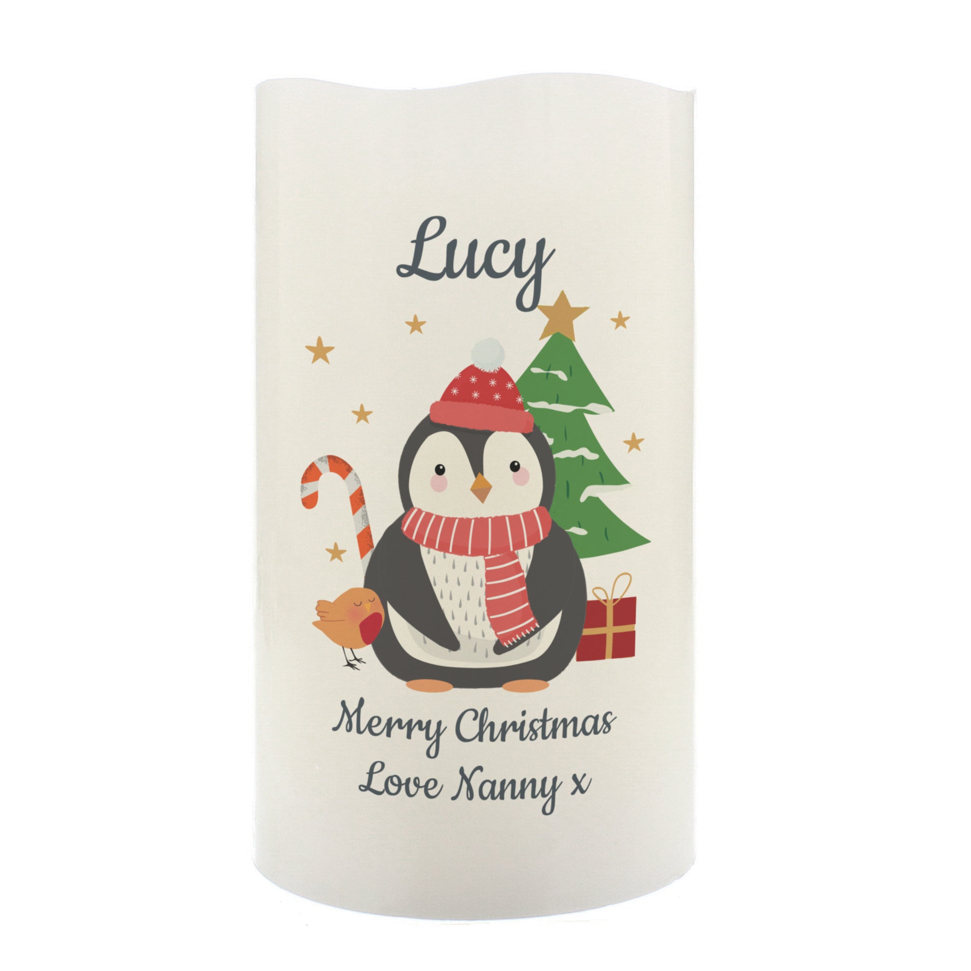 Personalised LED Penguin Candle