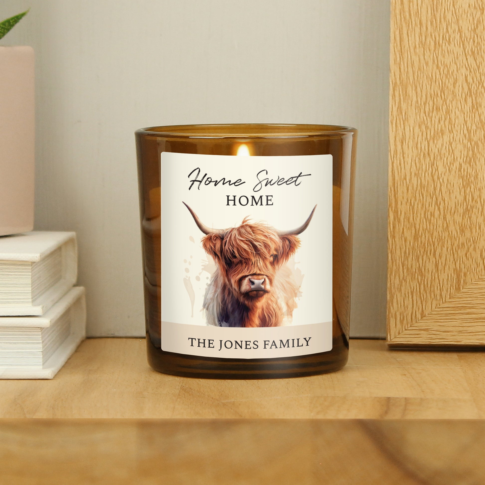 Personalised Highland Cow Amber Candle