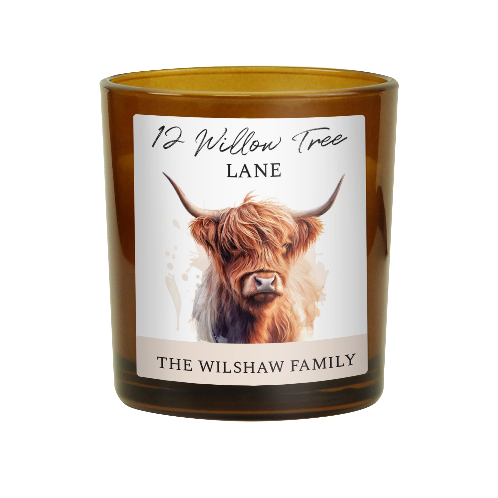 Personalised Highland Cow Amber Candle