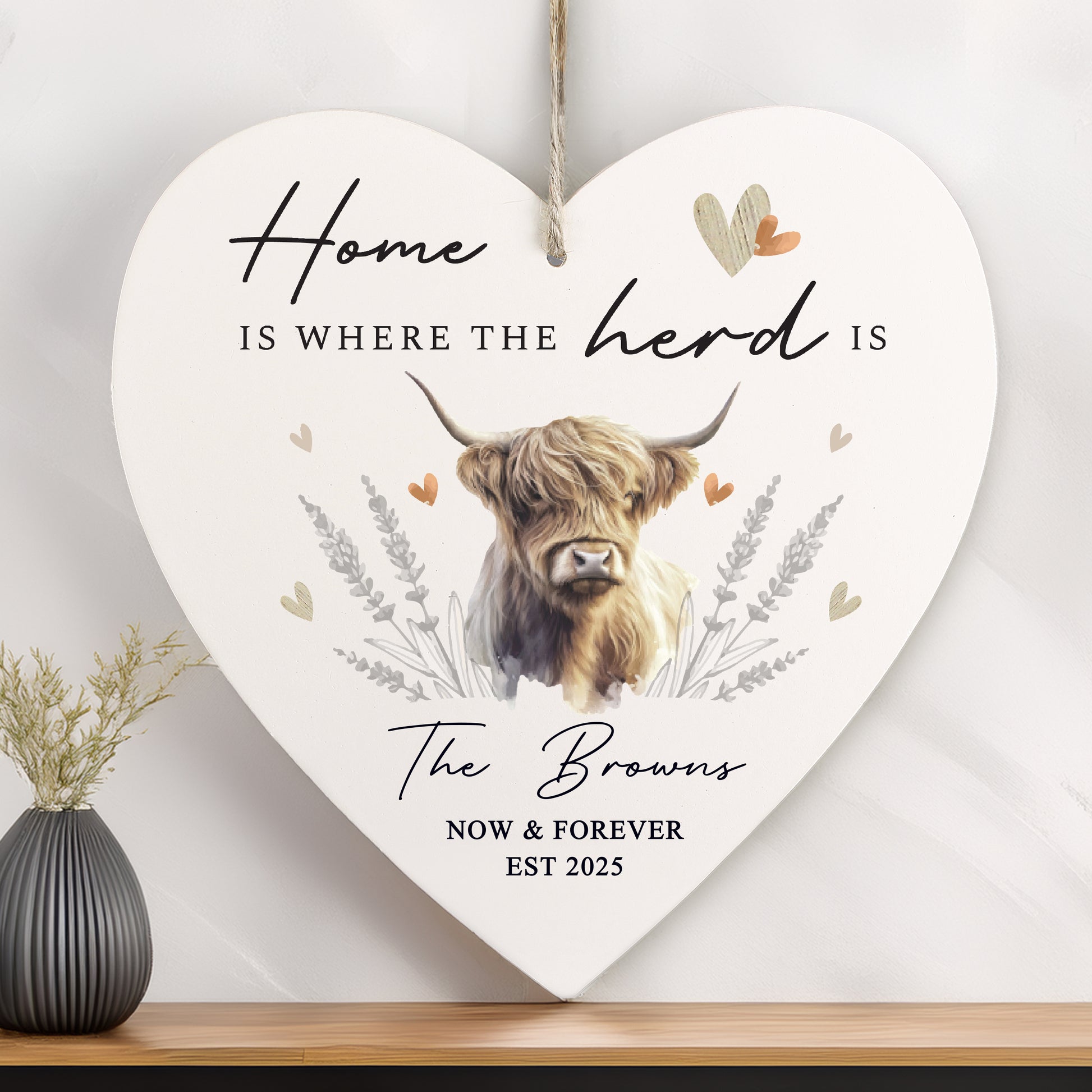 Personalised Hanging Heart Highland Cow Decoration