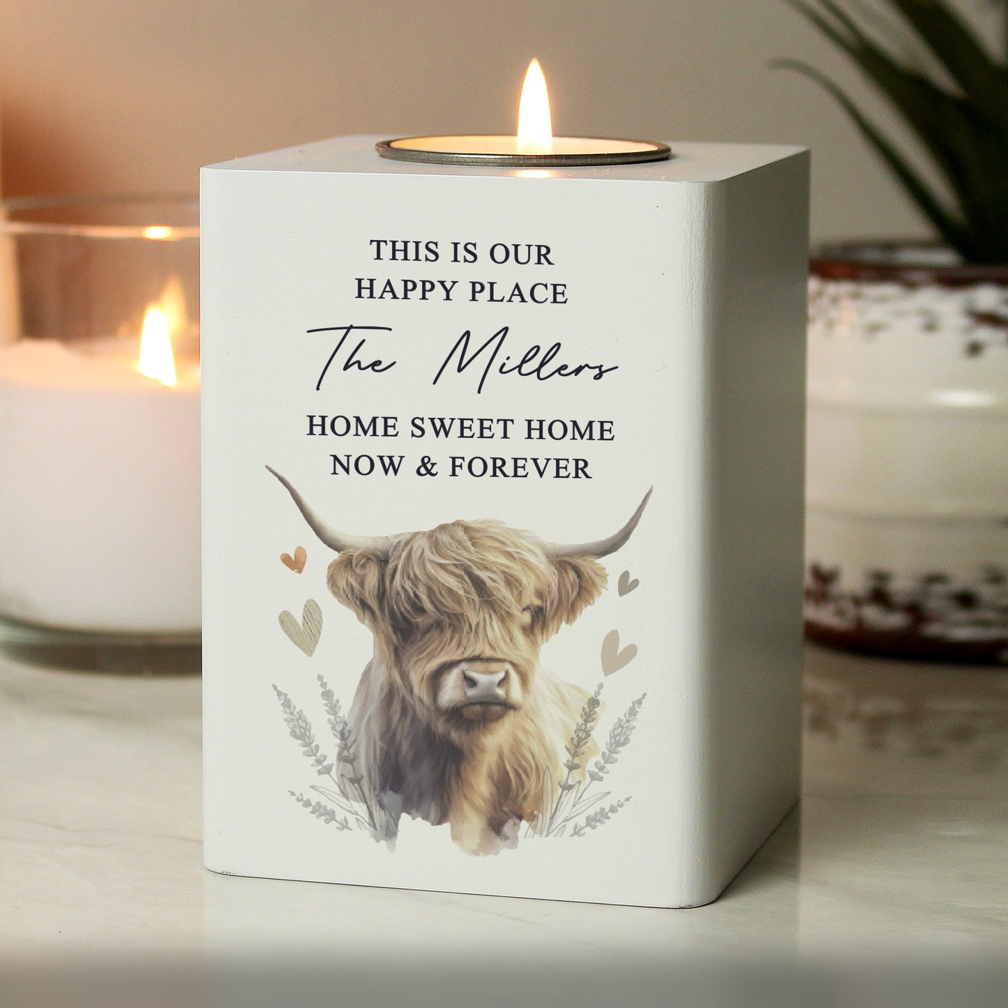 Personalised Highland Cow Tea Light Holder