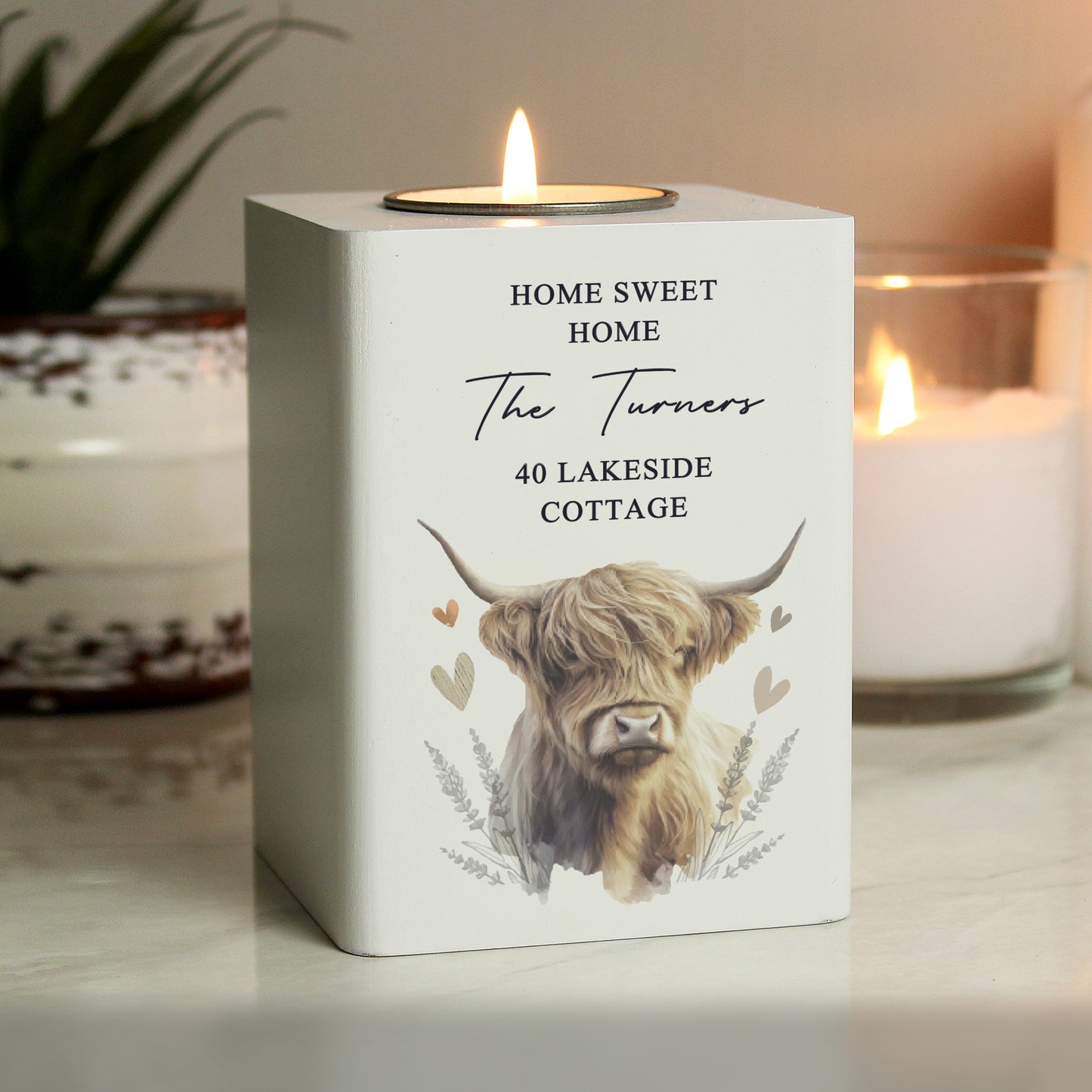 Personalised Highland Cow Tea Light Holder