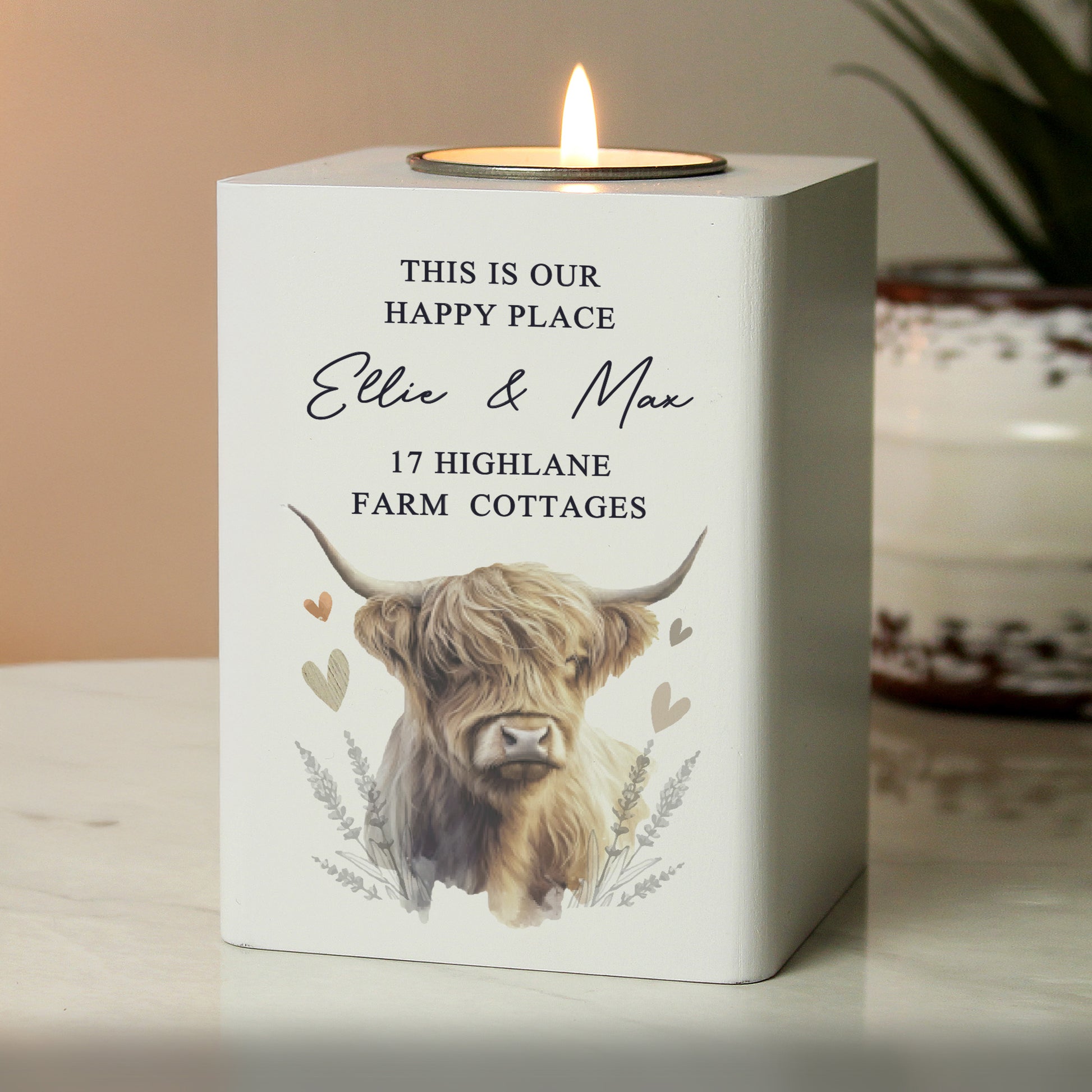 Personalised Highland Cow Tea Light Holder