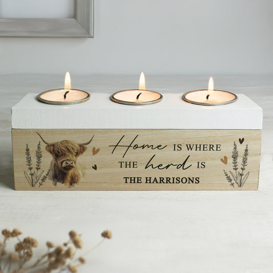 Personalised Highland Cow Tea Light Box 