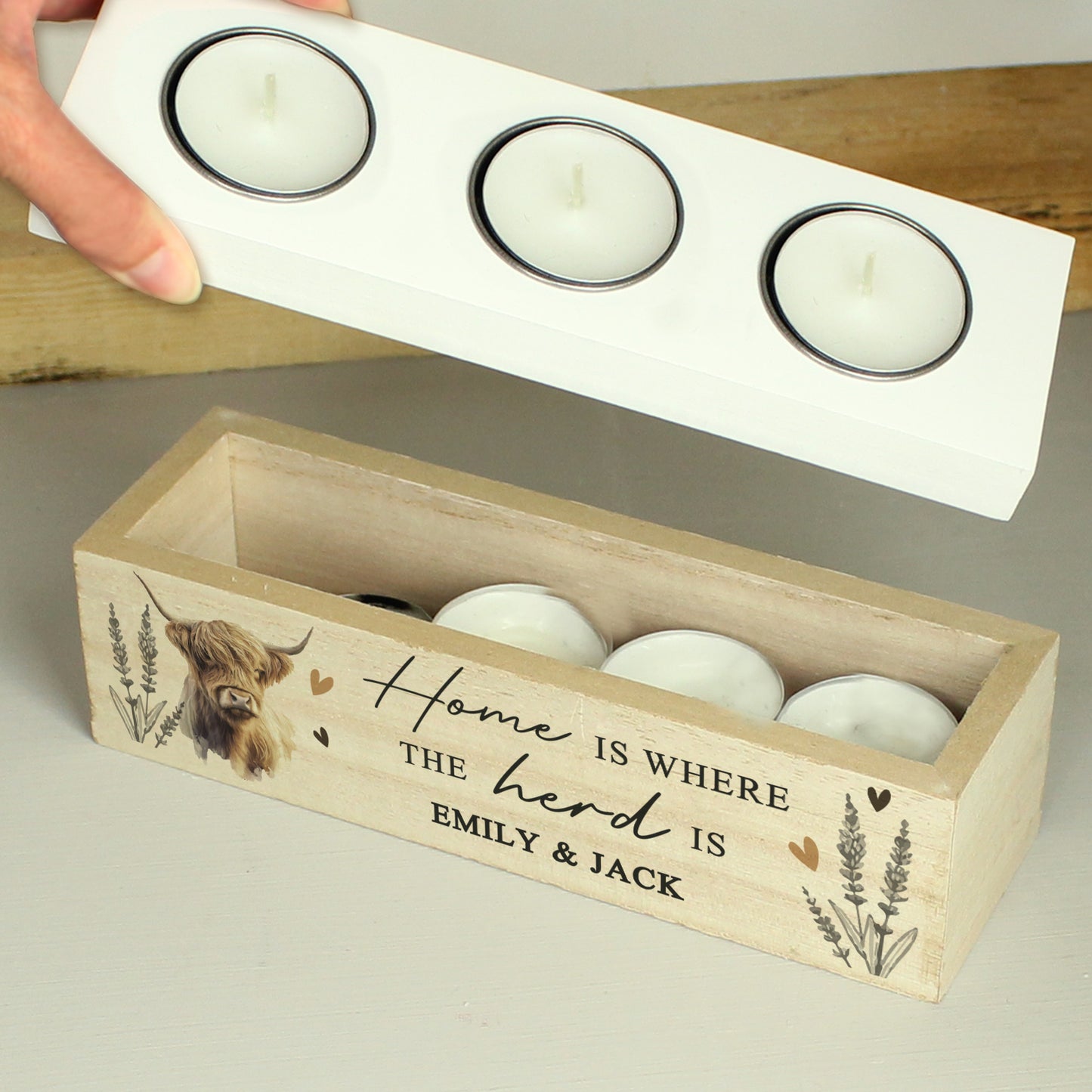 Personalised Highland Cow Tea Light Box