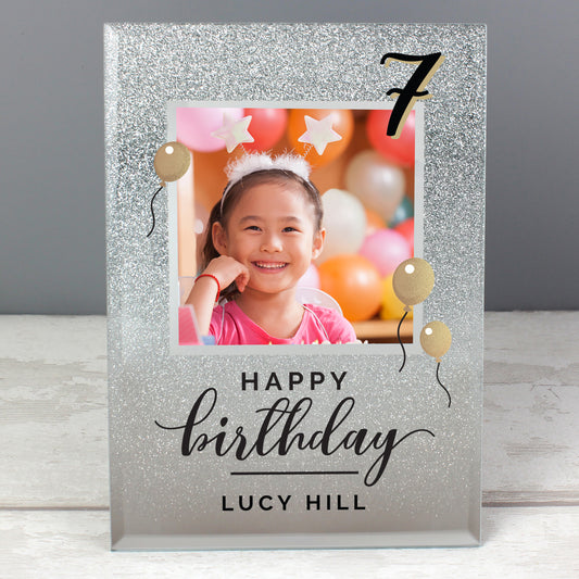 Personalised Any Age Birthday 4x4 Glitter Glass Photo Frame