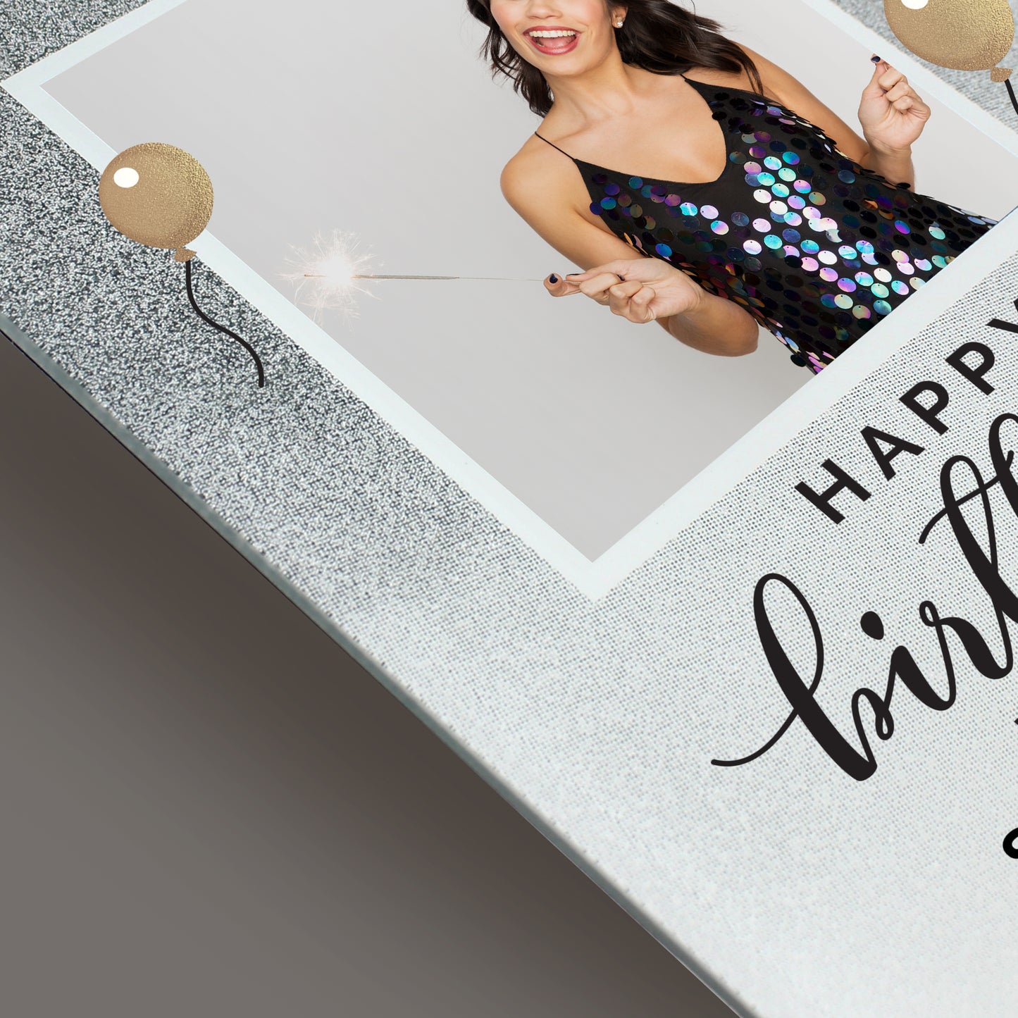 Personalised Any Age Birthday 4x4 Glitter Glass Photo Frame