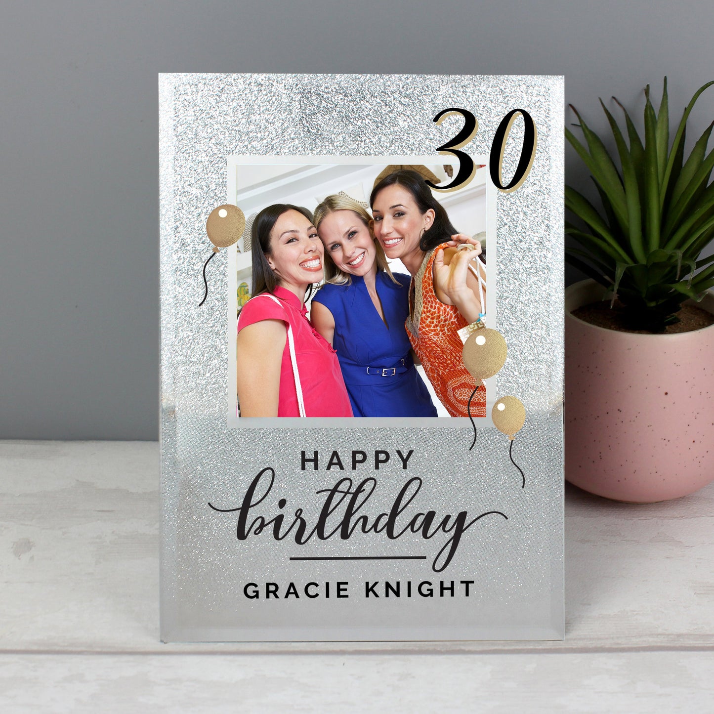 Personalised 30th Birthday 4x4 Glitter Glass Photo Frame