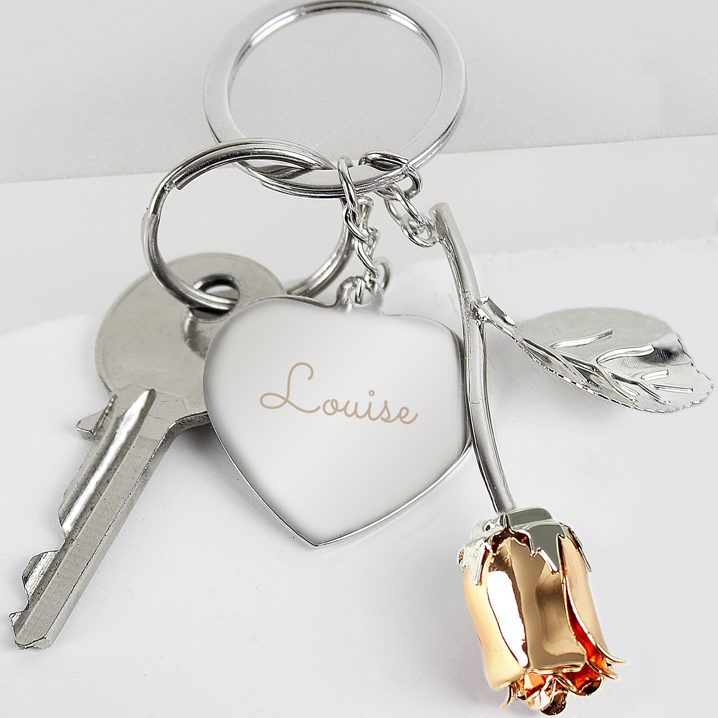 Personalised Rose Gold Rose Keyring