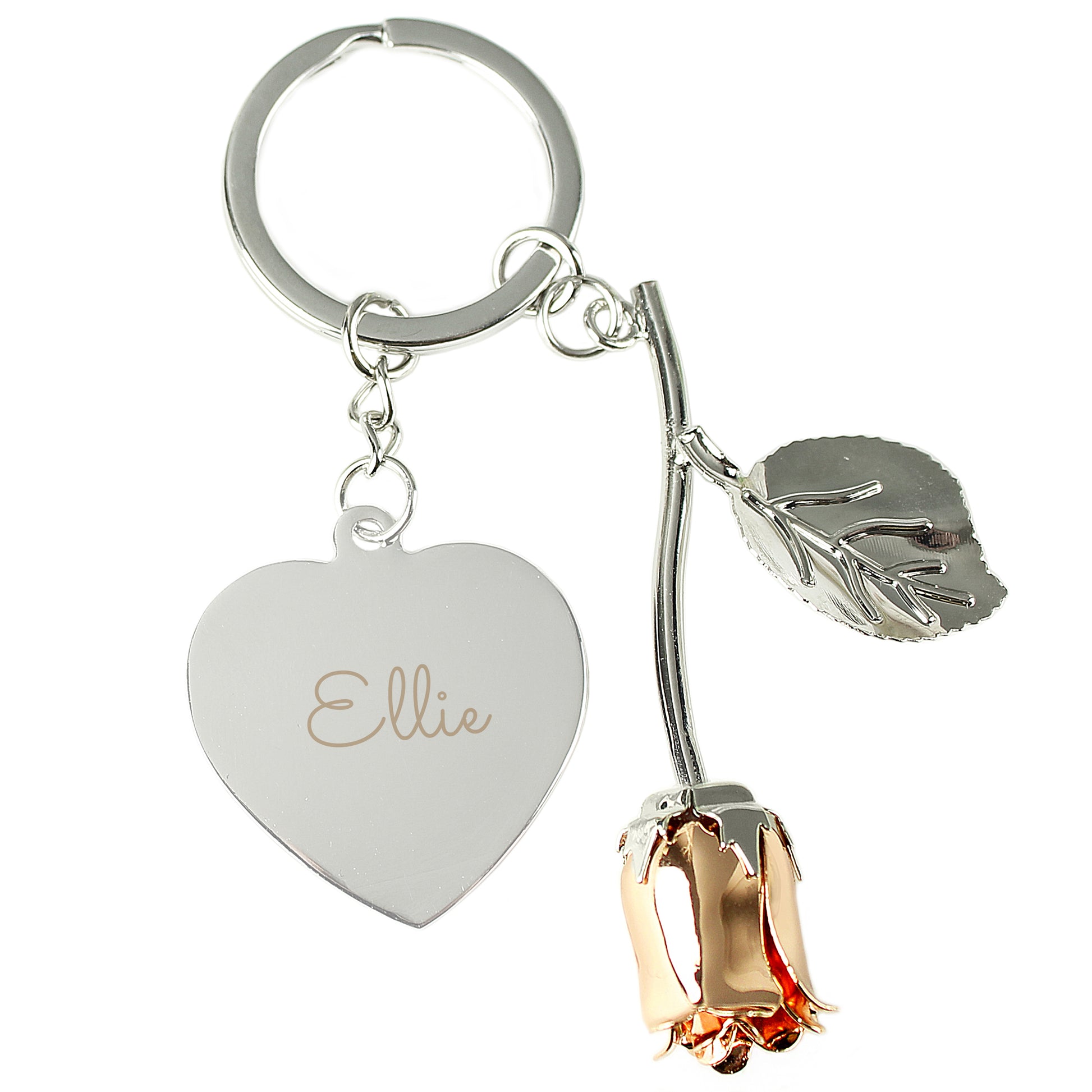 Personalised Rose Gold Rose Keyring