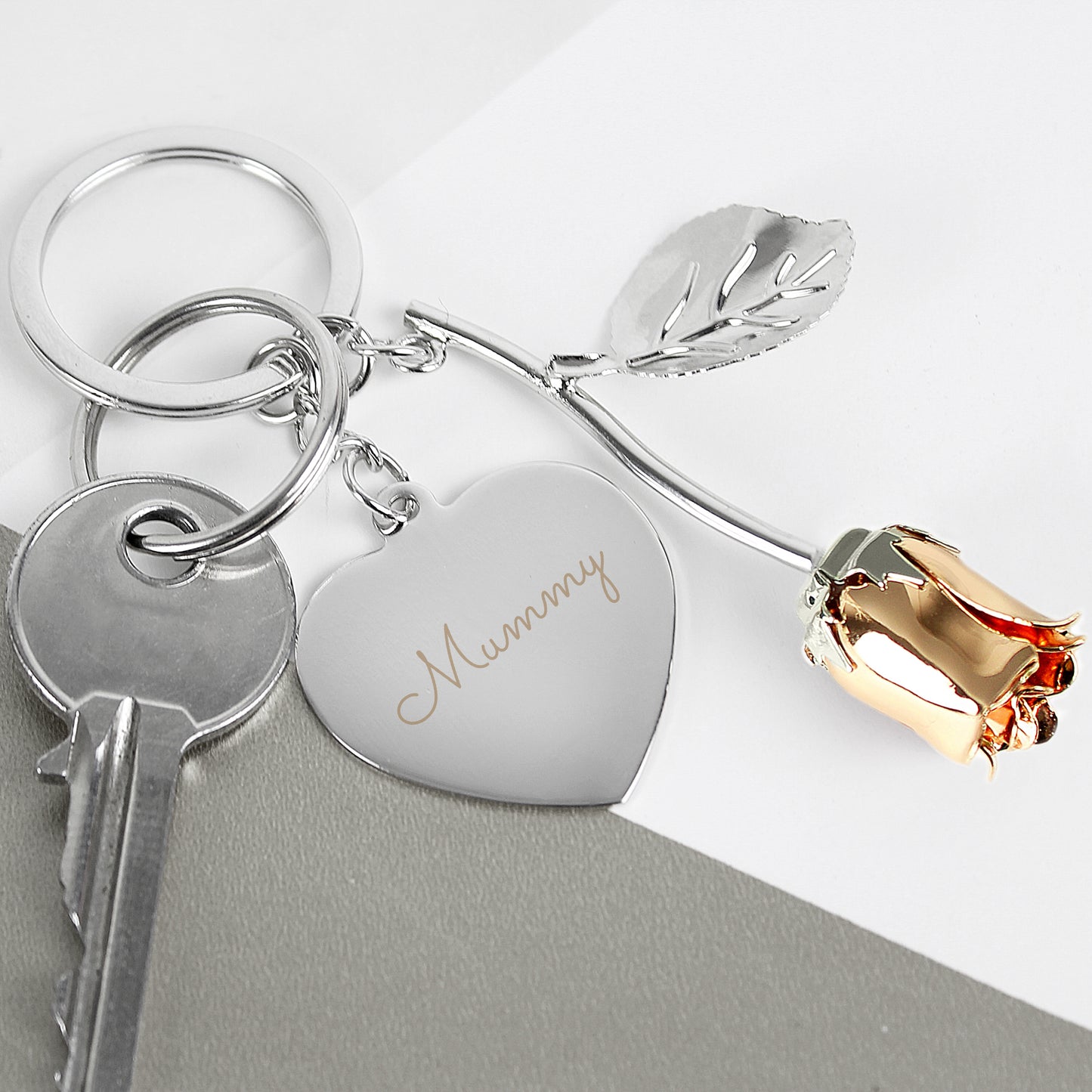 Personalised Rose Gold Rose Keyring