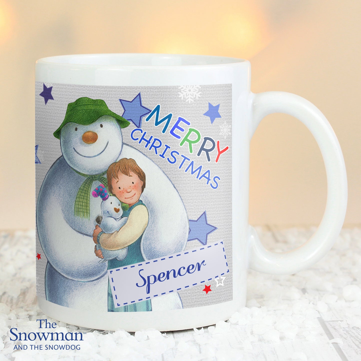 Personalised The Snowman and the Snowdog Blue Mug