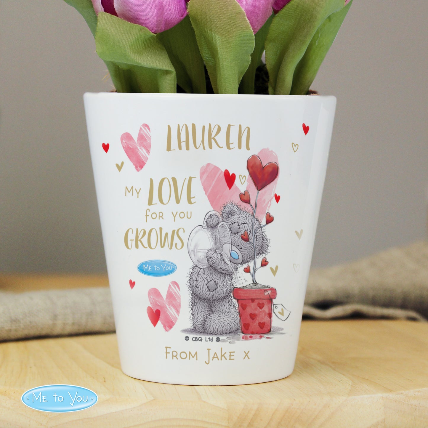 Personalised Me To You Valentine Flower Pot