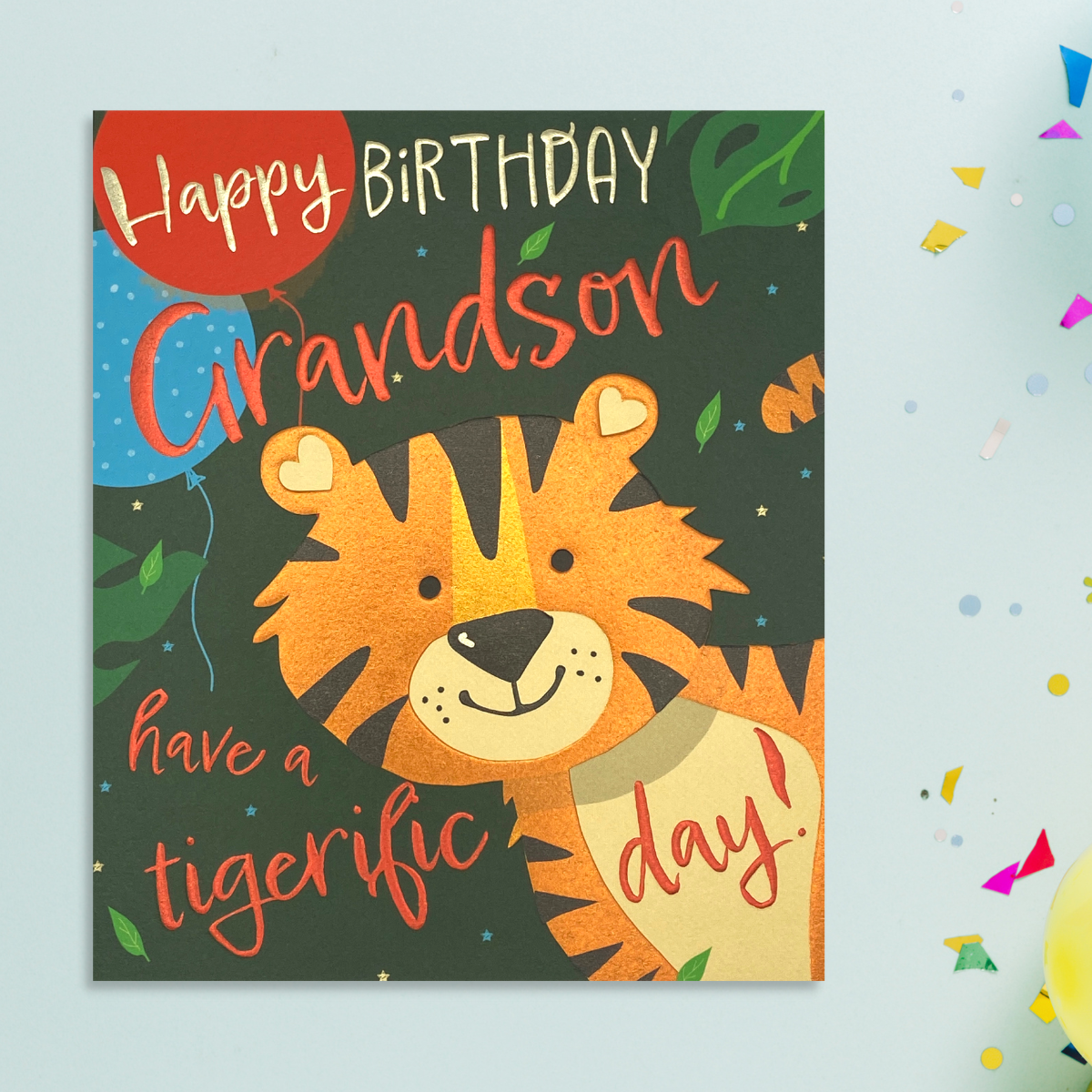 Square card with cute tiger and balloons