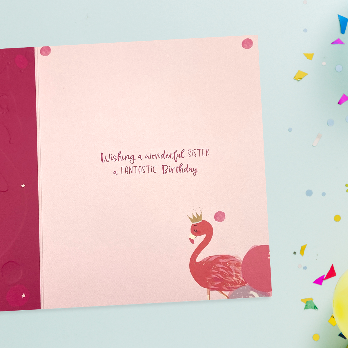 Inside image with pink theme, flamingo theme and verse