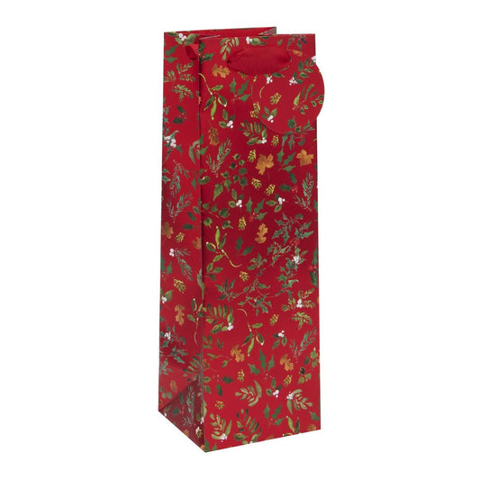 Red bottle bag with foliage and matching tag