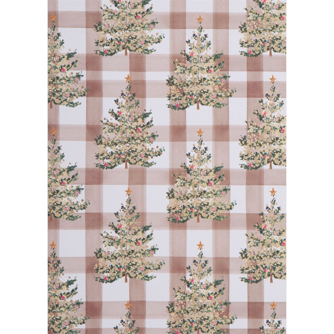 White paper with plaid pattern and christmas trees