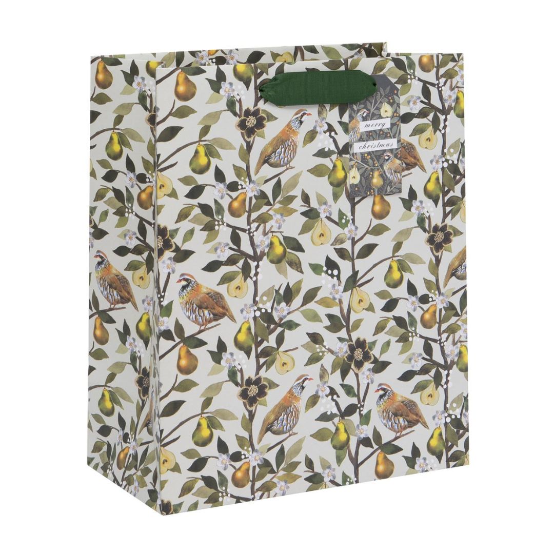 Off White bag with partridges in pear trees