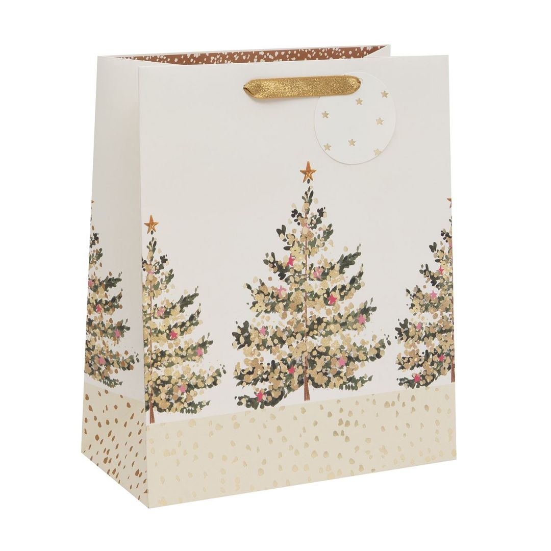 Cream bag with Christmas trees and gold foil details