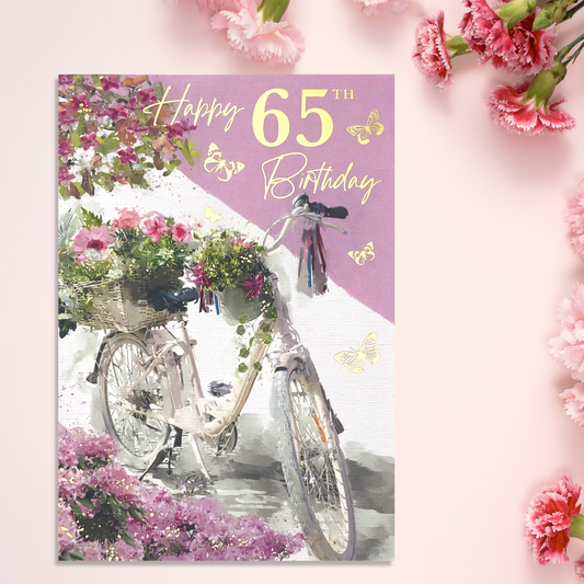 65th Birthday Card- Heritage Floral Bike