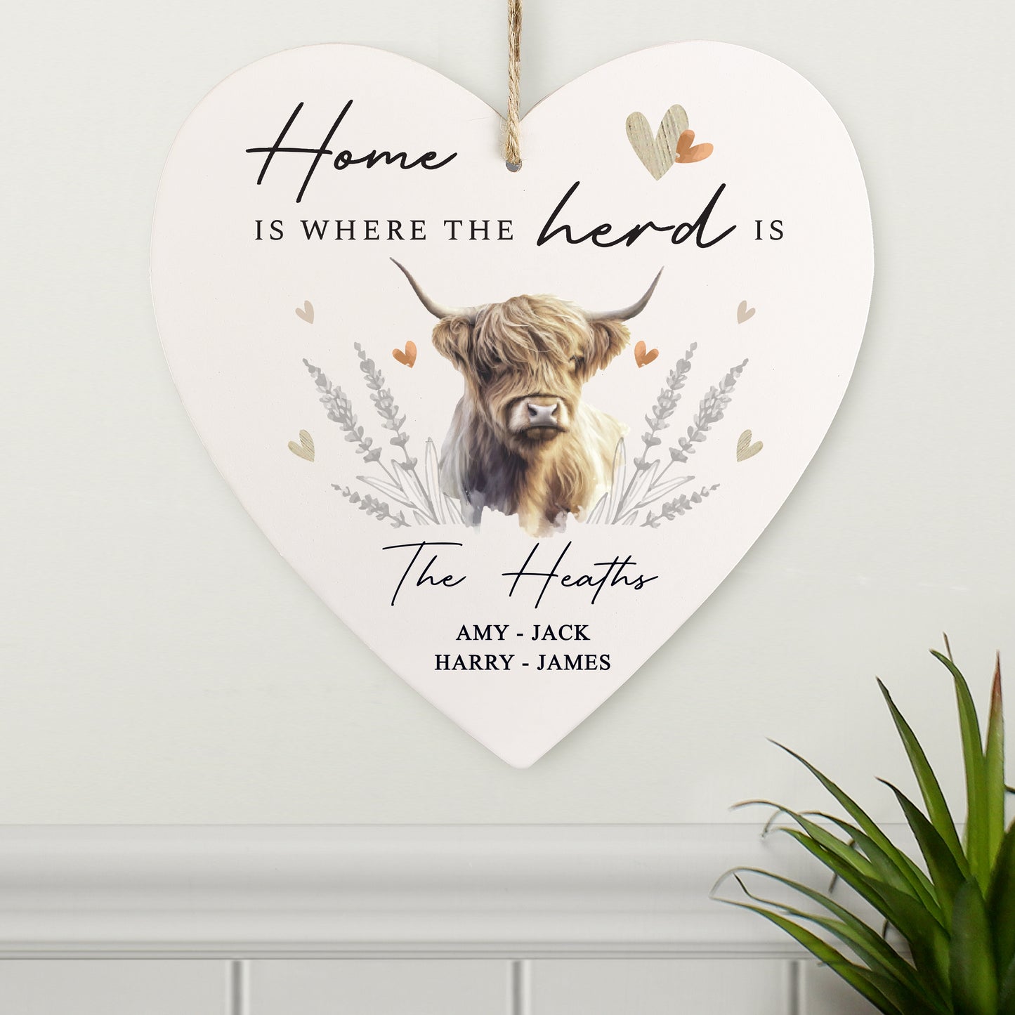 Personalised Hanging Heart Highland Cow Gift