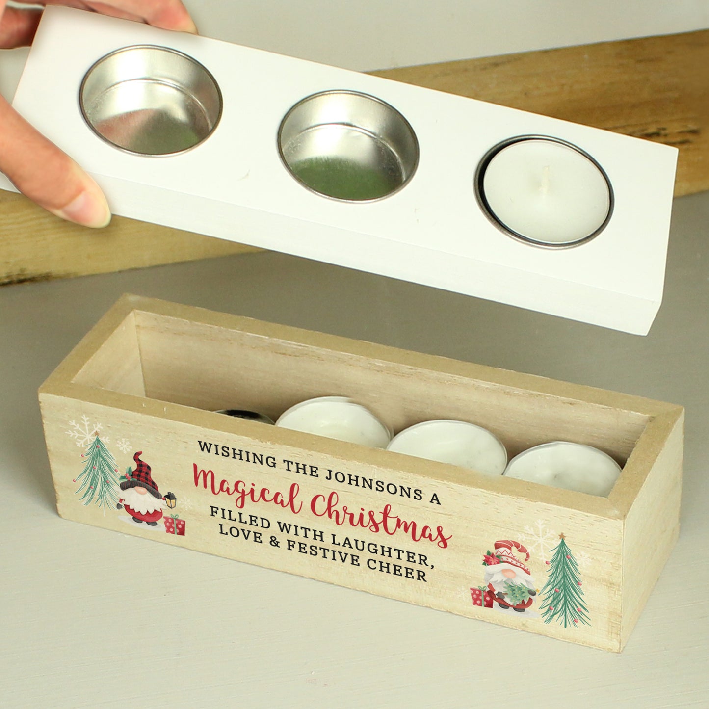 Personalised Christmas Triple Tea Light Holder