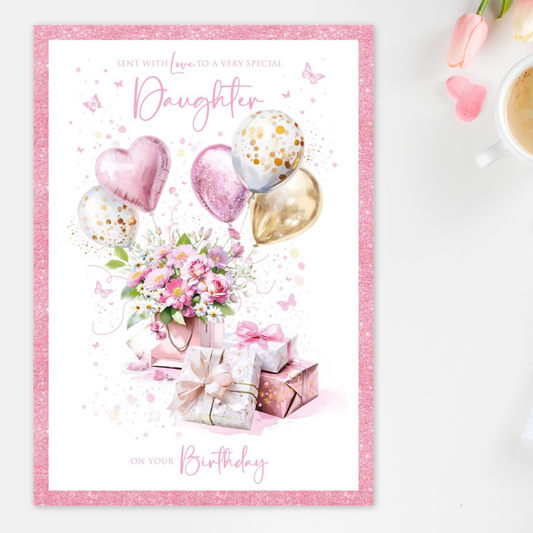 Daughter Birthday Card - Large Gift & Balloons