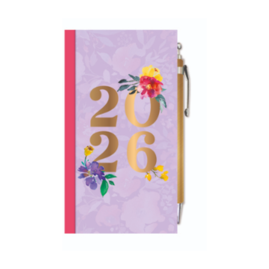 2026 Diary - Modern Floral Week To View Slim With Pen - Lilac