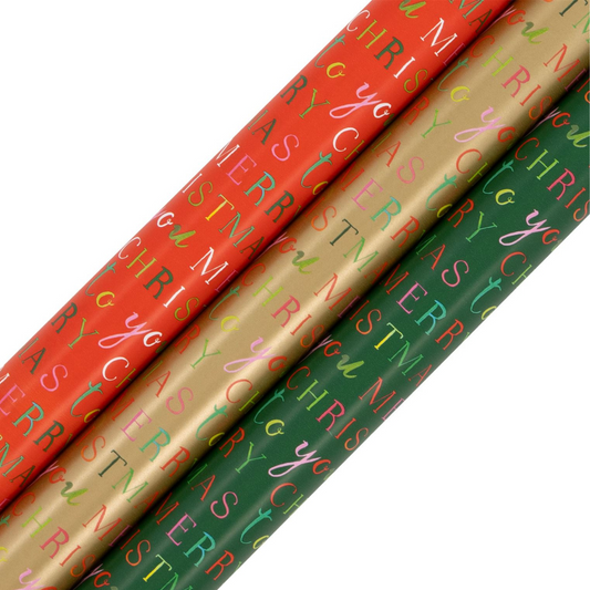 Christmas Rollwrap Collection - 3 x 4M Exquisite Merry Christmas