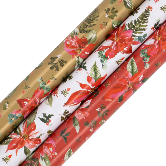 Christmas Rollwrap Collection - 3 x 4M Perfect Poinsettia