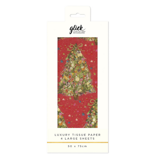Christmas Printed Tissue Paper - Exquisite Evergreen Red