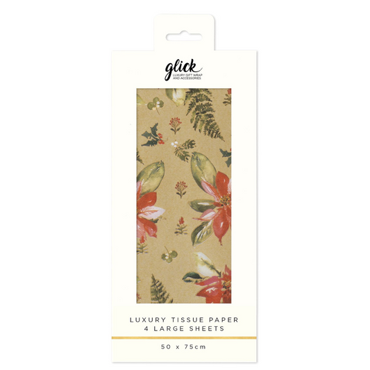 Christmas Printed Tissue Paper - Perfect Poinsettia Gold