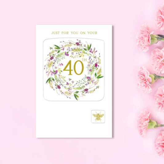 40th Birthday Card - Floral Circle
