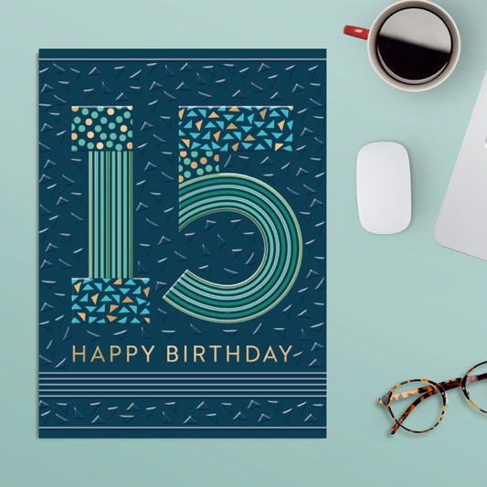 15th Birthday Card - Embossed Geometric