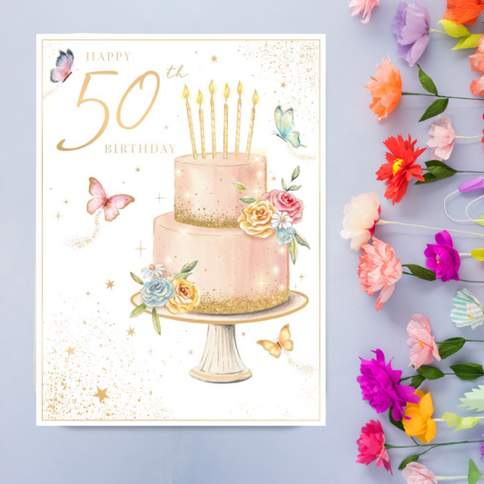 50th Birthday Card - Butterfly Cake