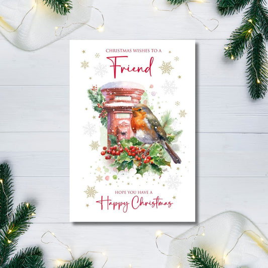 Friend Christmas Card - Robin & Holly